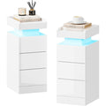 Nachttisch 2er set schmal 3 schubladen lichtemittierende diode beistelltisch mit rgb licht weiss