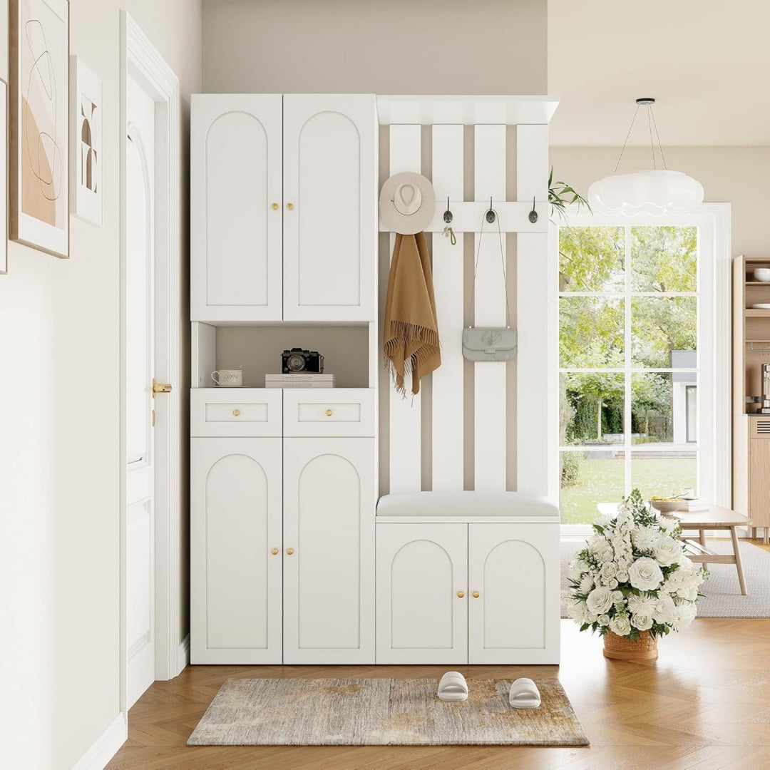 garderobenset wandgarderobe garderoben set mit schuhbank und schuhrank4 haken 6 tueren 2 schublade weiss flurmoebel b110h180t37cm