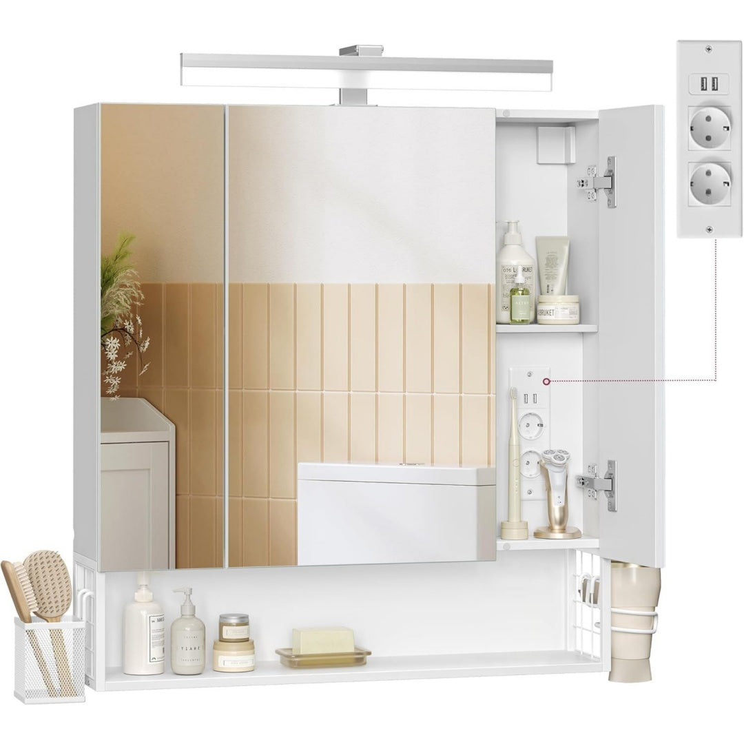 Badezimmer-spiegelschrank mit lichtemittierende diode 70x165x75 cm wolkenweiss wandschrank haengekorb haartrockner-halter 70 x 165 x 75 cm wolkenweiss dacey kollektion bbk126w01