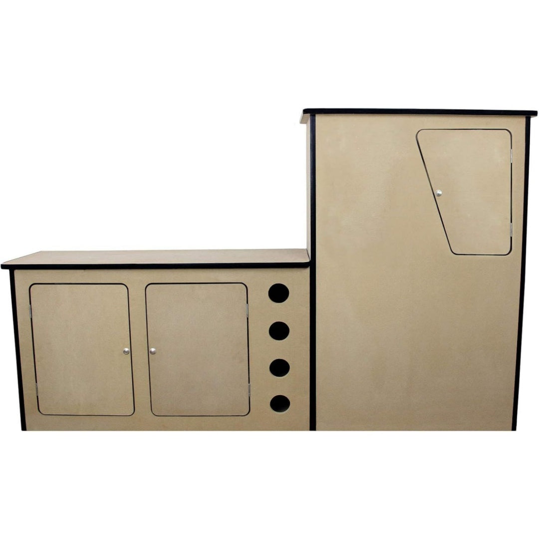Transporter t4 t5 camper van kueche rechtslenker wohnwagen wohnwagenkueche wohnmobil reisemobil caravan 18mm mitteldichte faserplatte eingebautes weinregal optionale aufhaengeschiene peronalisierbar