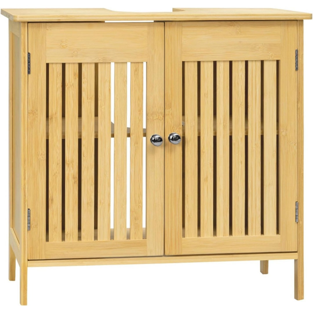 Waschbeckenunterschrank aus bambus badezimmerschrank mit 2 tueren badezimmer unterschrank waschbecken waschtischunterschrank verstellbarer einlegeboden viel stauraum 60x60x30 cm