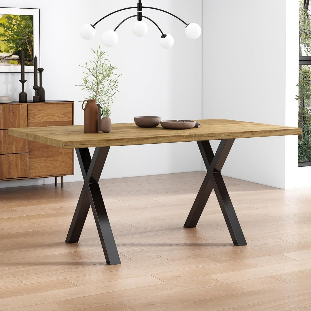 Esstisch design mit gekreuzten beinen moderner einfacher rechteckiger esstisch aus schmiedeeisen l140b80h76cmeicheschwarz