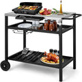 Grillwagen - grilltisch outdoor 97 x 51x 83 cm schreibtisch aus edelstahl silbermit raedern und netzkorb mobil servierwagen fuer gaerten schwarz