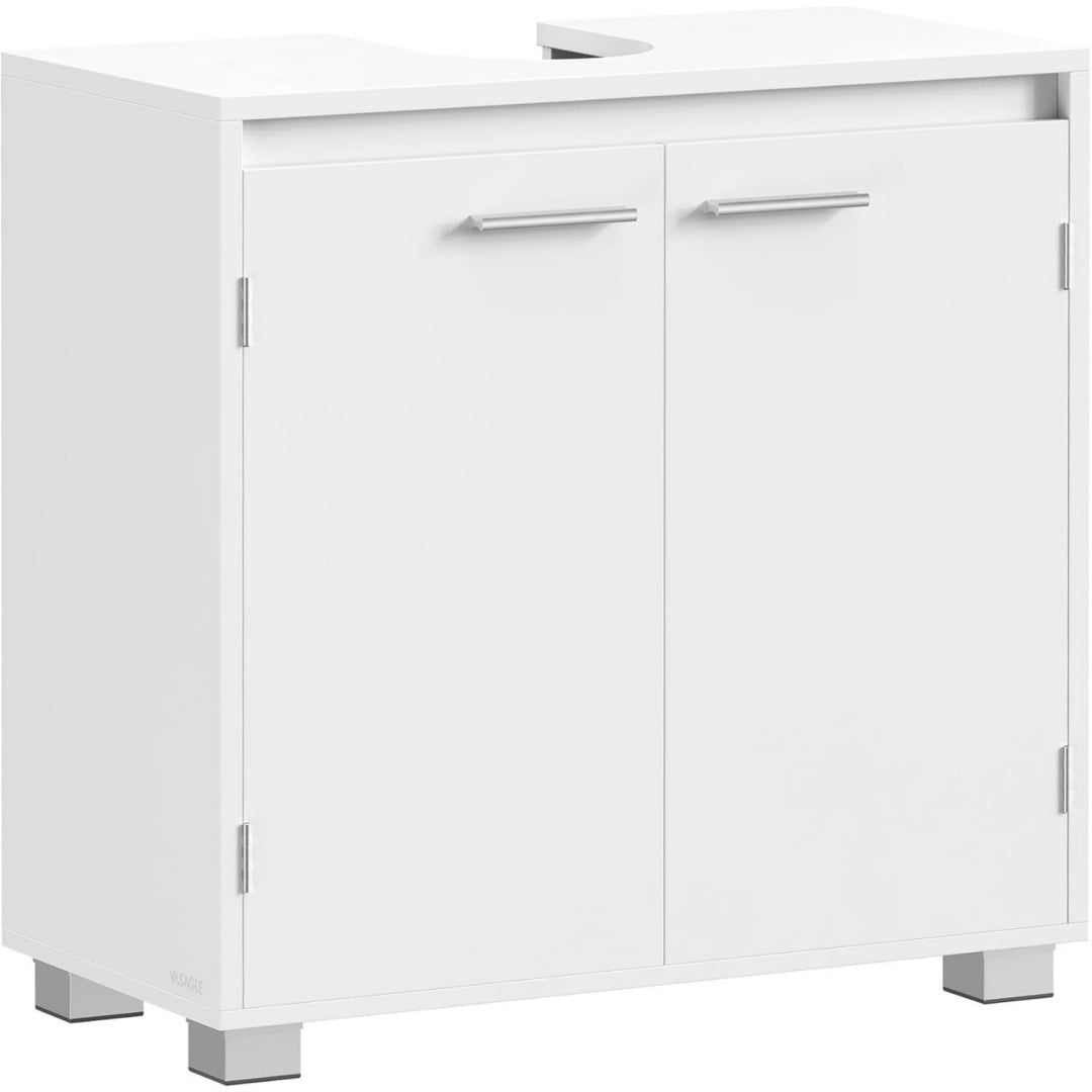 waschbeckenunterschrank mit fuessen 30 x 60 x 60 cm badezimmerschrank 2 faecher hinter den tueren fuer waschbecken ohne saeule wolkenweiss bbk505w01