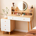 schminktisch mit lichtemittierende diode beleuchtung und spiegel 3 farben 80 -100 cm breit frisiertisch mit 5 schubladen und ablagefaechern kosmetiktisch mit glasplatte make up tisch holz und weiss
