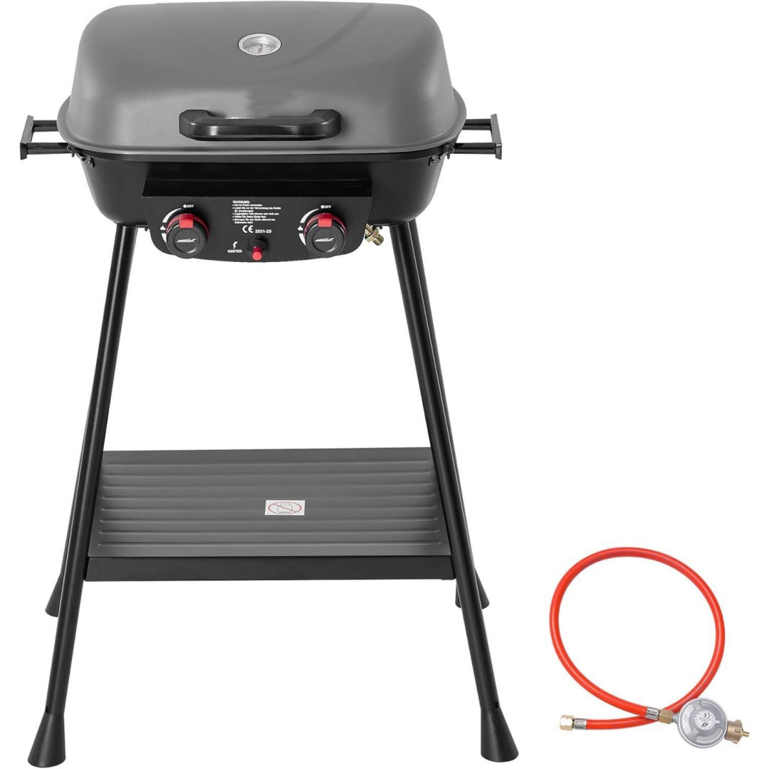2- brenner gasgrill kleiner balkon-picknick-grill 5 kw grillwagen fuer garten und camping mit leicht demontierbaren grillstaender grau