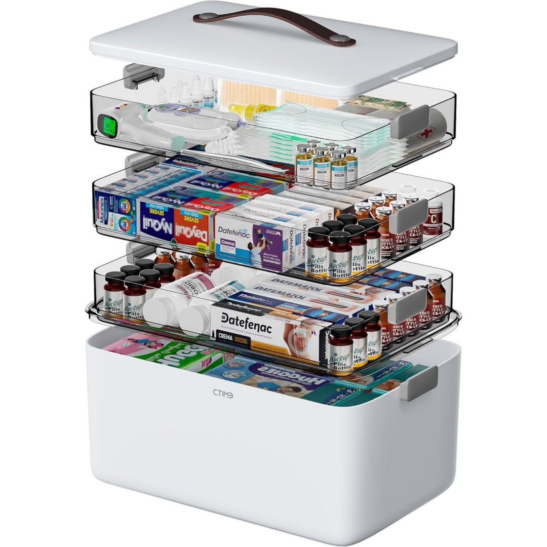 4-stoeckige medikamentenbox - organizer mit ledergriff