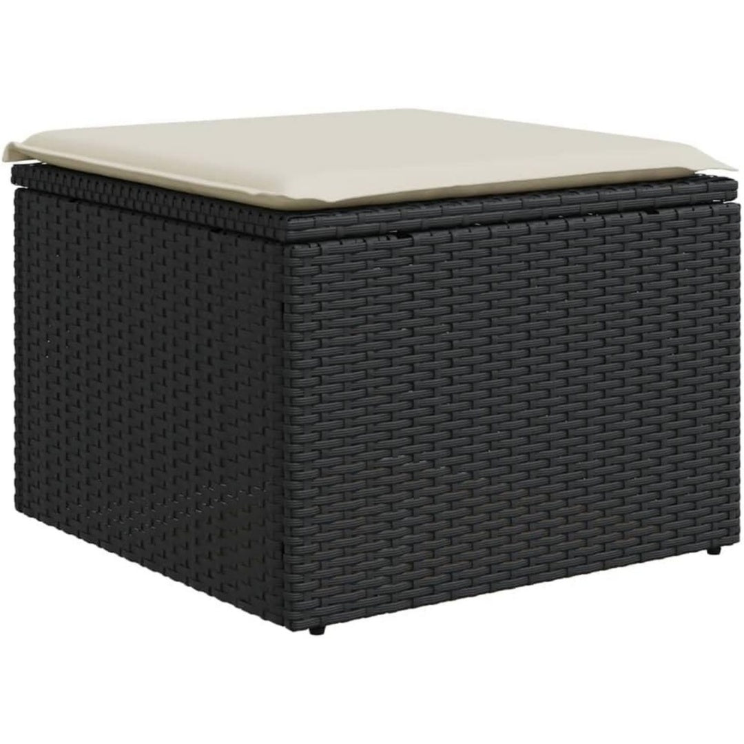 Gartenhocker mit kissen schwarz 55x55x37 cm poly rattan