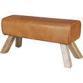 Turnbock sitzbank 90x30x43 cm echtleder cognac mangoholz lederhocker im retro sportdesign mit holzbeinen springbock garderobenbank sitzhocker handgefertigt