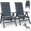 Gartenstuhl mit hoher rueckenlehne 2er set klappbare campingstuehle aus aluminium mit kopfkissen abdeckung 7-fach verstellbare rueckenlehne wasserfest und rutschfest hellgrau