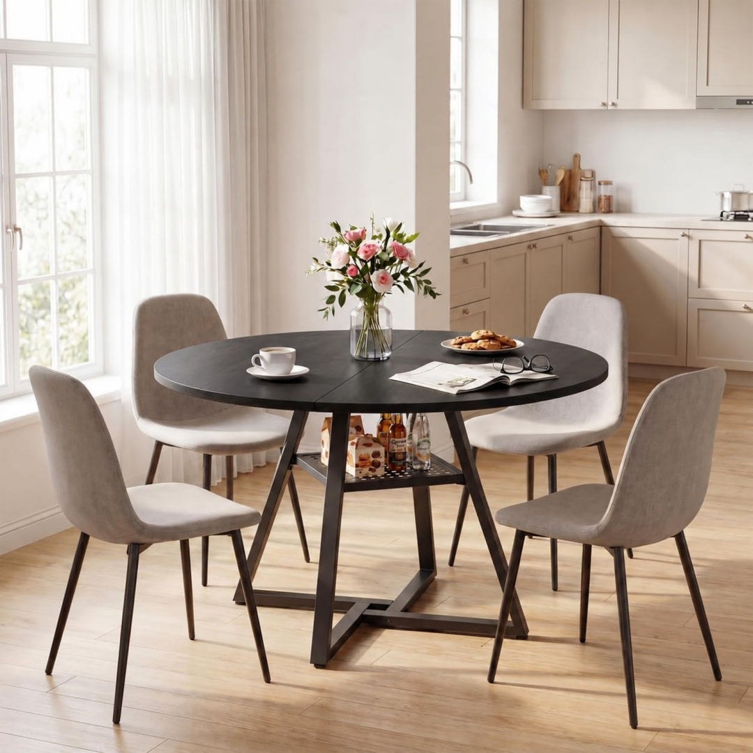 Esstisch rund 100cm esszimmertische kuechentisch klein dining table fuer 24 personen tisch rund mit stabilem metallgestell fuer esszimmer kueche wohnzimmer schwarz