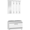 Garderoben set wandgarderobe mit spiegel schuhschrank sitzbank 6 haken 4 faecher fuer schmale flur diele weiss 85 x 35 x 180 cm komplettset mit spiegel und sitzbank